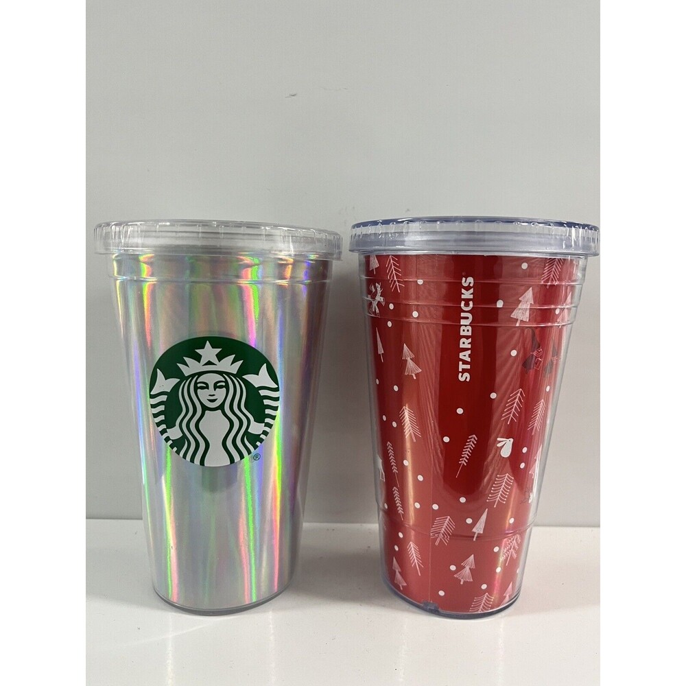 Starbucks - Lot Of 2 Starbucks Holiday Travel Mugs - No Straws